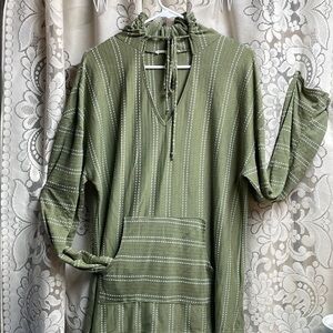 Above And Beyond Green Striped Women's Hoodie With Front Pocket